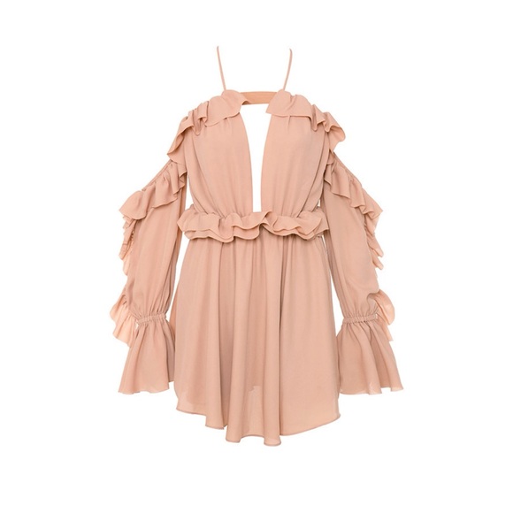 NWT House of CB London Serenity Off Shoulder Dress Mini Cut Out Ruffled Pink - Picture 5 of 13
